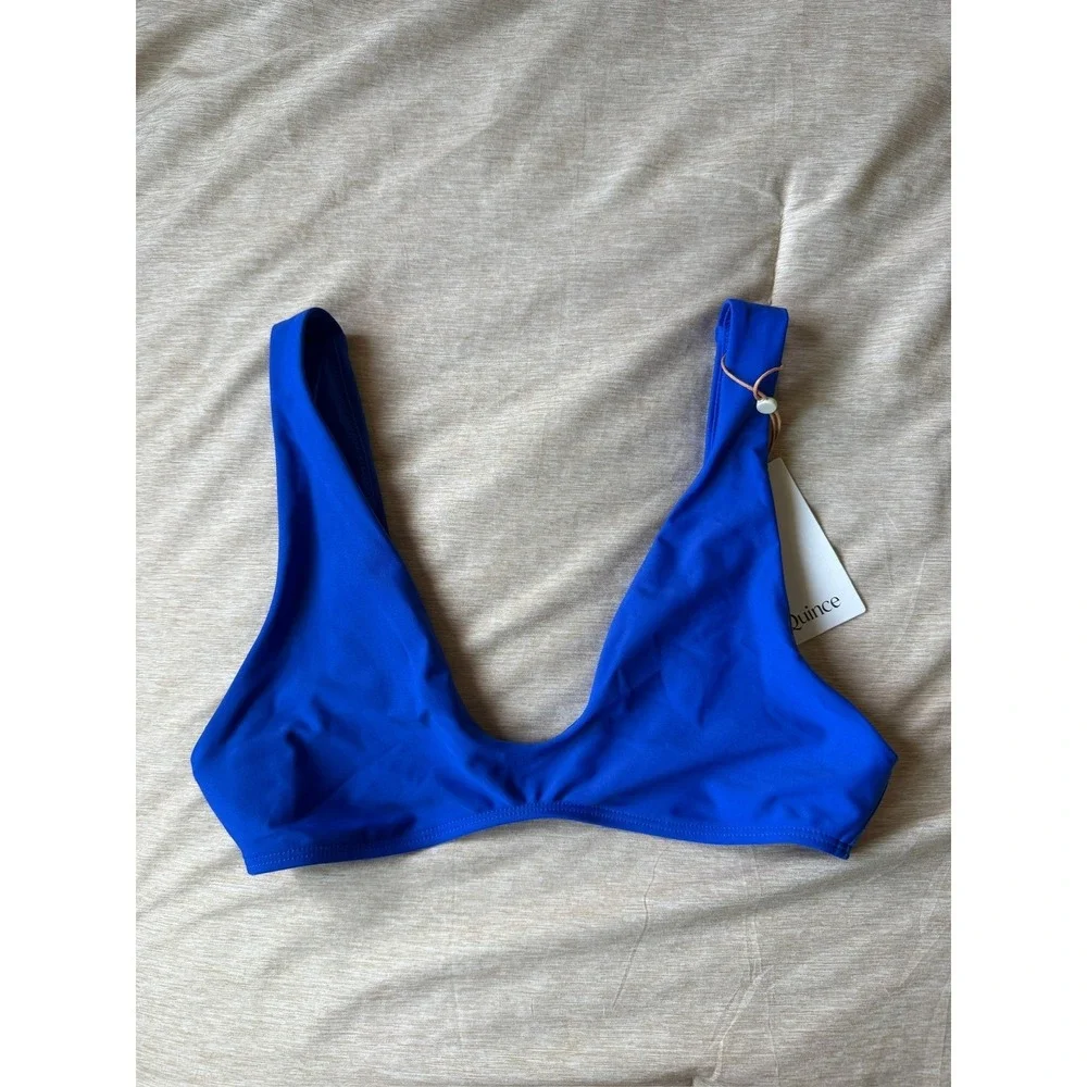 quince italian plunge bikini top swimsuit in electric blue, women size x-large